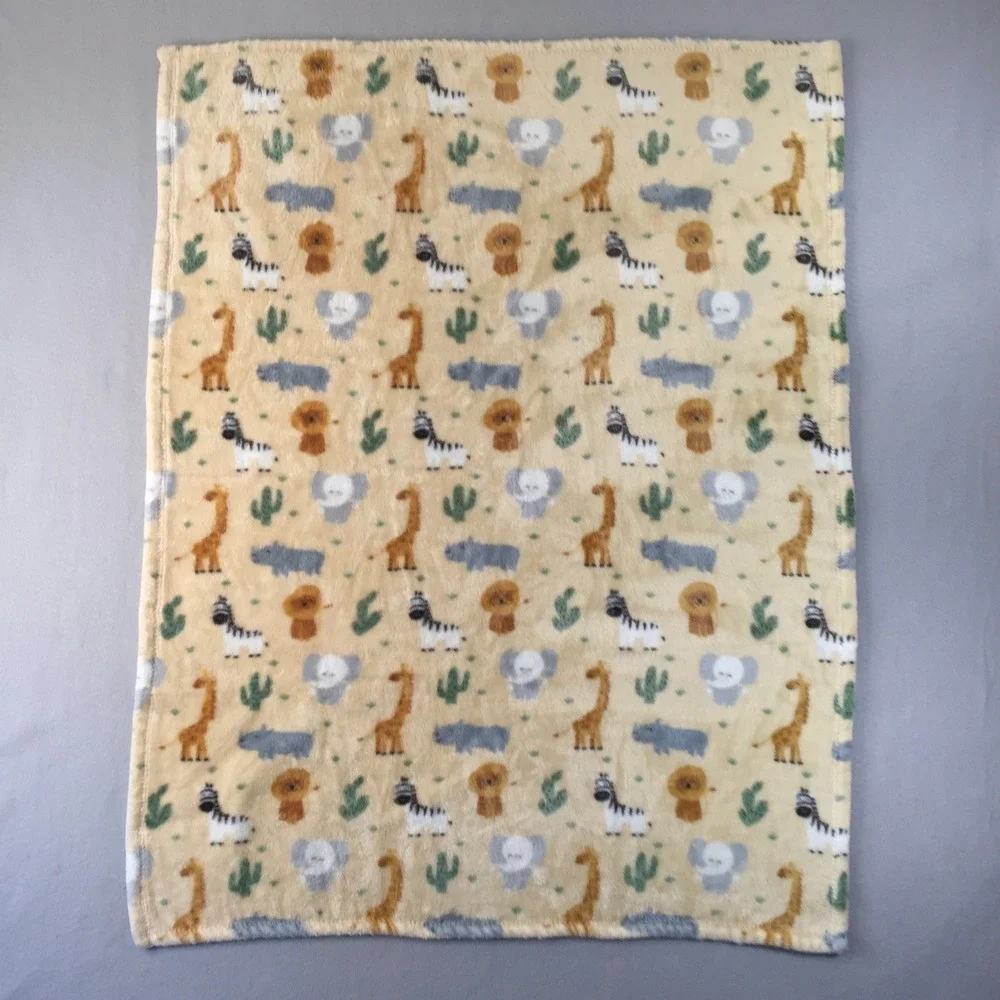 Adirondack Baby Plush‎ Blanket 28x38 Tan Safari Giraffe Zebra Lion Elephant